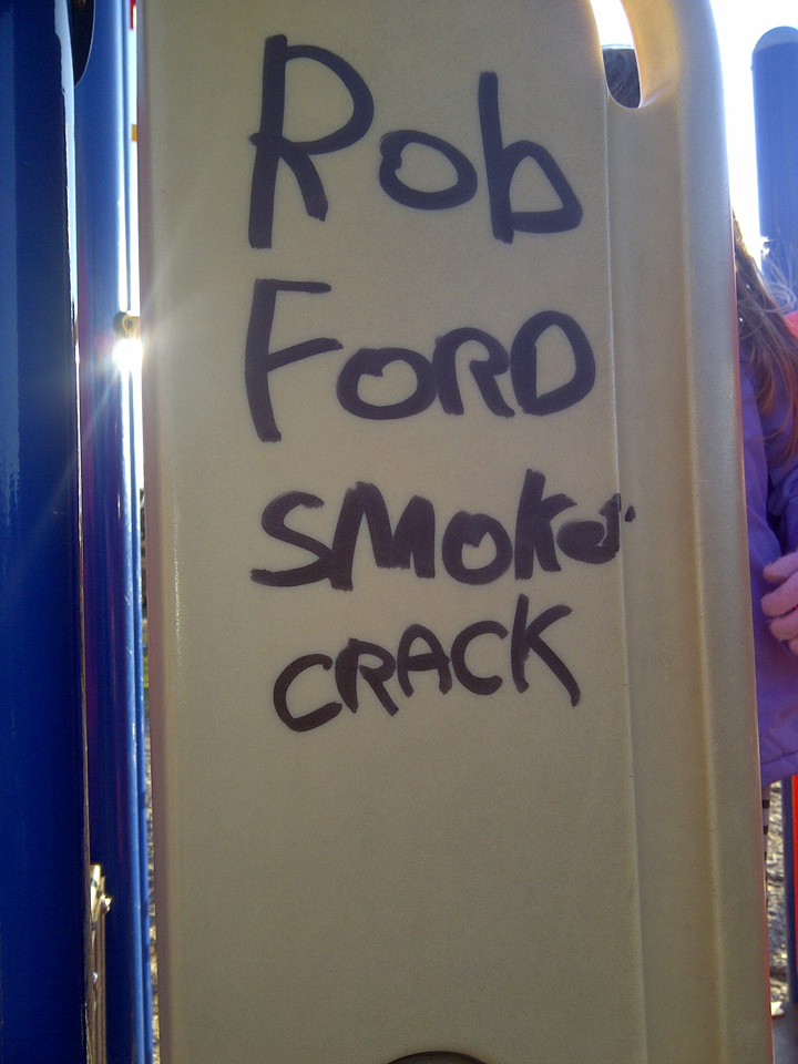 A photo of the graffiti at Dennis Flynn park in Etobicoke.