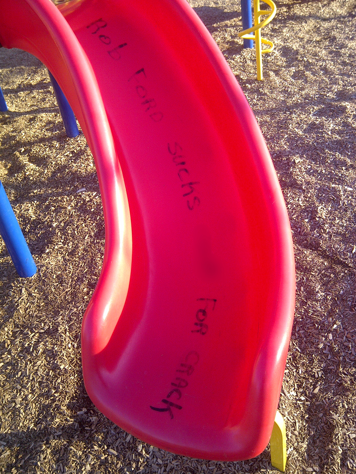 A photo of the graffiti at Dennis Flynn park in Etobicoke.