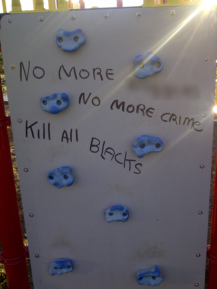 A photo of the graffiti at Dennis Flynn park in Etobicoke.