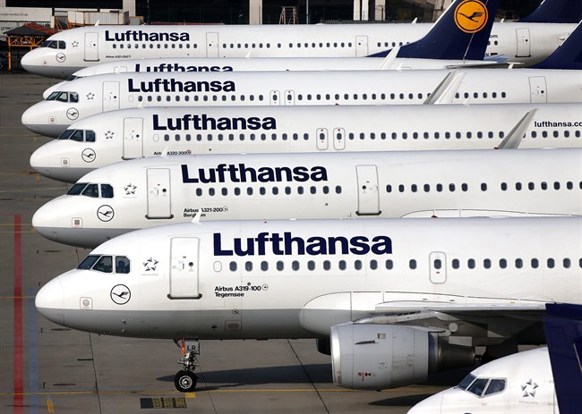 Lufthansa aircrafts are parked as Lufthansa pilots went on a three-days-strike in Frankfurt, Germany, Wednesday, April 2, 2014. 