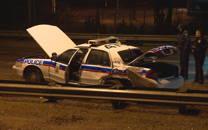 A man is in custody after a short criminal pursuit involving a stolen Saskatoon police car on Friday night.