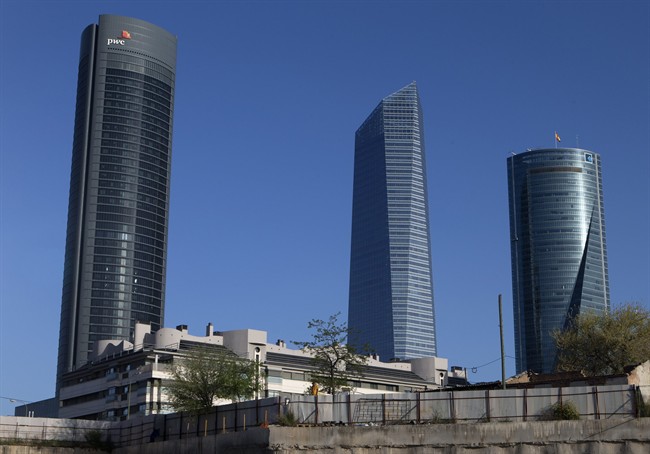 Office towers in the business district of Madrid, Spain. The country's high unemployment and economic woes are pressuring consumer prices lower.