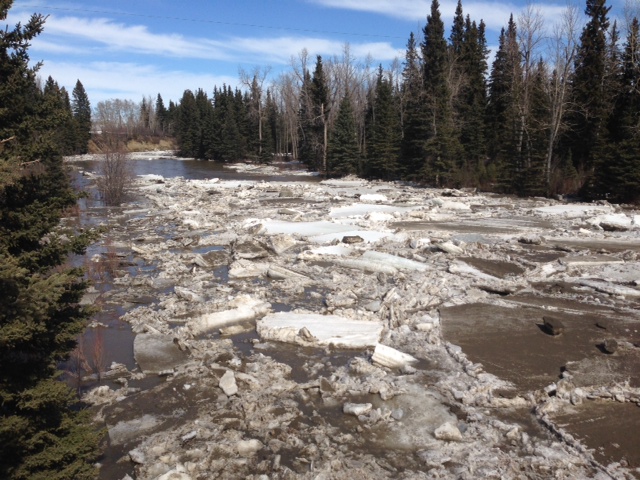 An ice jam in the Little Red Deer River from April 11, 2014.