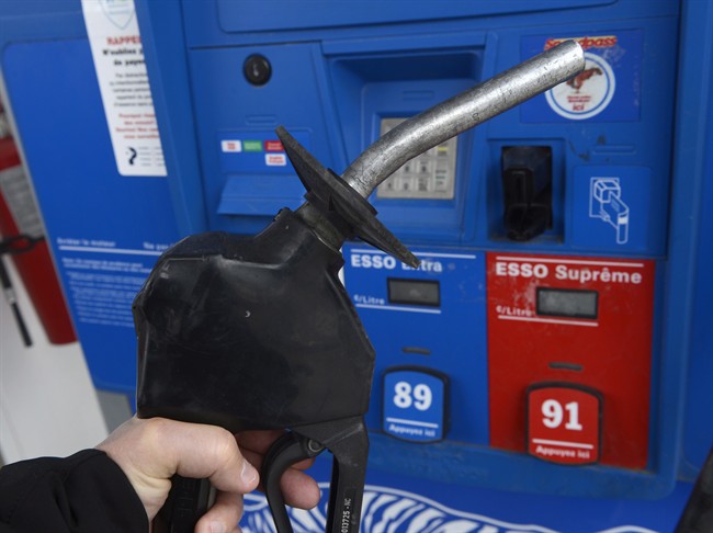 A fuel nozzle is shown at a Montreal gas station.