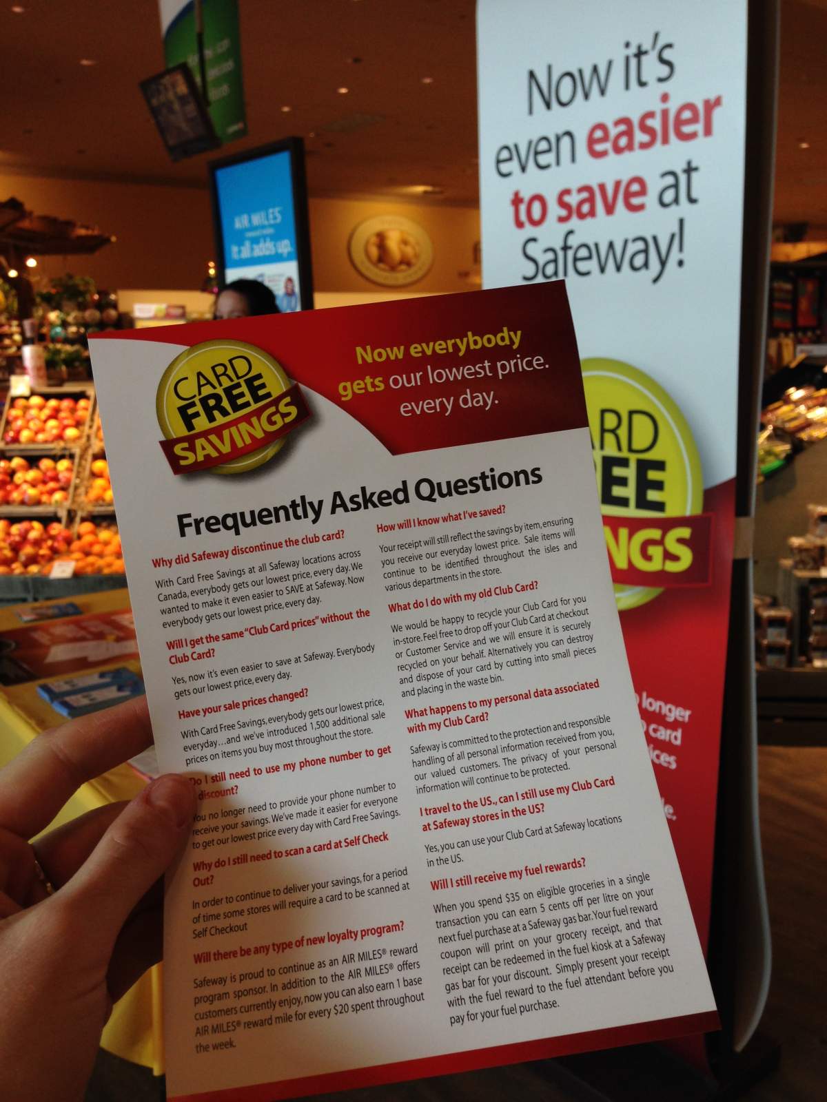 Information sheets provided to customers at the Osborne Village Safeway