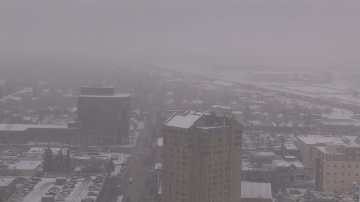 Regina is getting one more taste of winter as snow hammers the Queen City Monday morning.