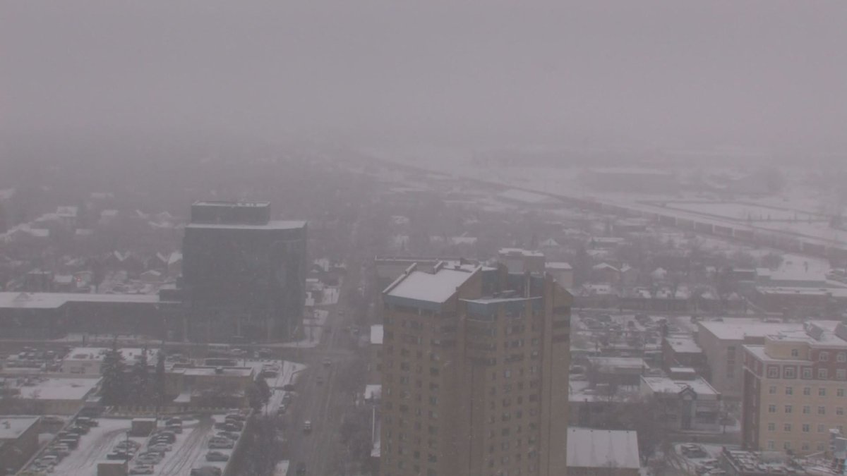 Regina is getting one more taste of winter as snow hammers the Queen City Monday morning.
