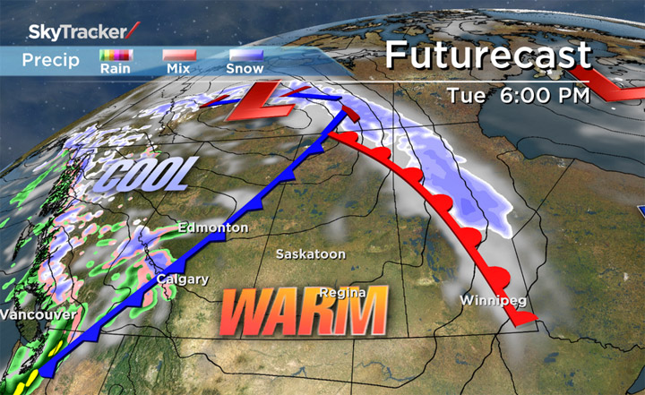Warm temperature rebound into the mid-to-upper teens across parts of Saskatchewan on Tuesday.