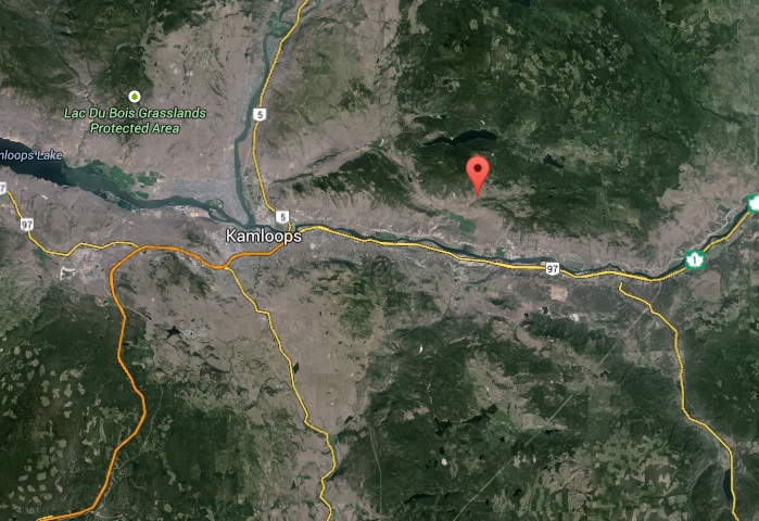 Location of the general store in relation to Kamloops.