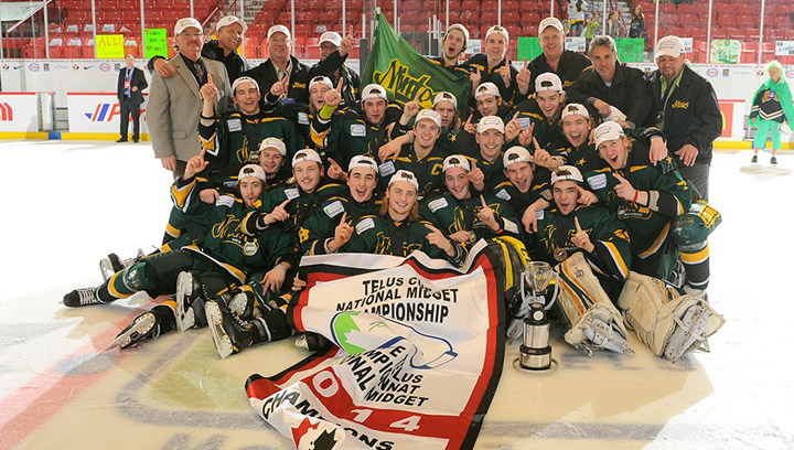 Dakota Boutin scores late in triple overtime to lift the Prince Albert Mintos over the Grenadiers de Chateauguay for Telus Cup gold.