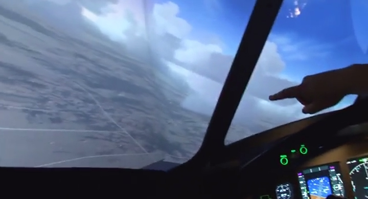 Video still from uFly's commercial demonstrating their flight simulator.