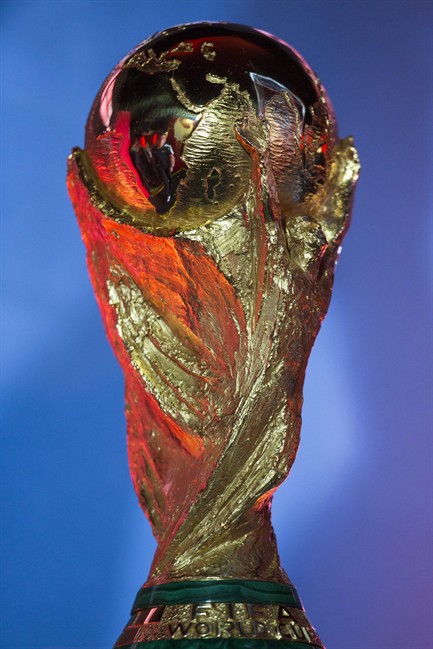 The World Cup trophy sits on display during the FIFA World Cup Trophy Tour at Maracana stadium in Rio de Janeiro, Brazil, Tuesday, April 22, 2014. (AP Photo/Felipe Dana)