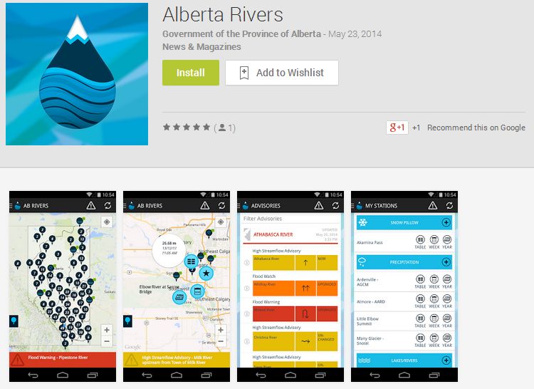The Alberta Rivers app, released on May 26, 2014.
