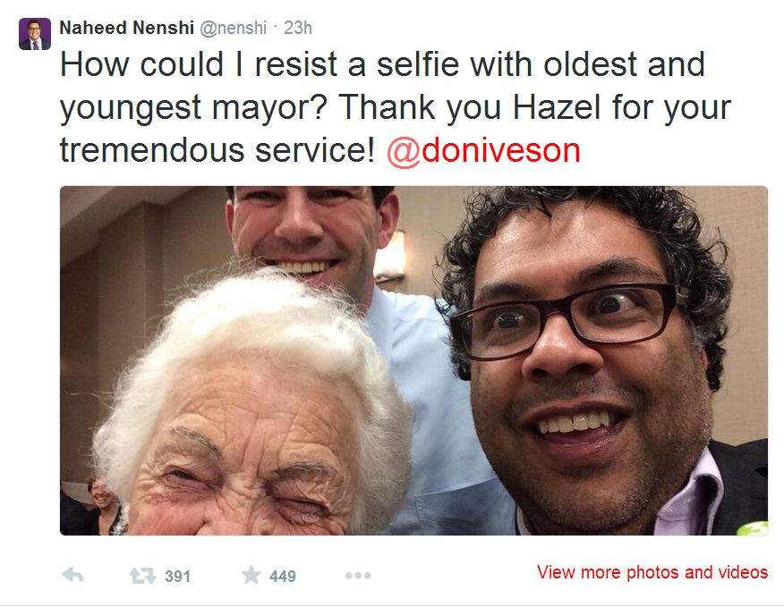 Calgary mayor tweets selfie with Canada’s oldest and youngest mayors - image