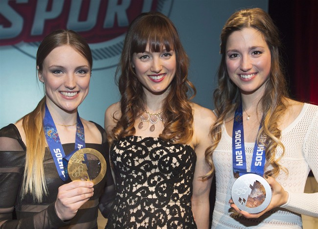 Justine, Maxime and Chloe Dufour-Lapointe are pictured in Montreal, April 1, 2014.