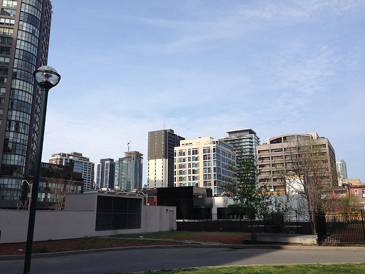 The view outside Lanterra Developments' presentation centre for a development proposal for 11 Wellesley in Toronto on May 14, 2014.