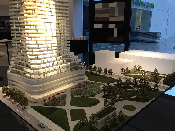 A model of the development proposal for 11 Wellesley in Toronto, May 15, 2014.
