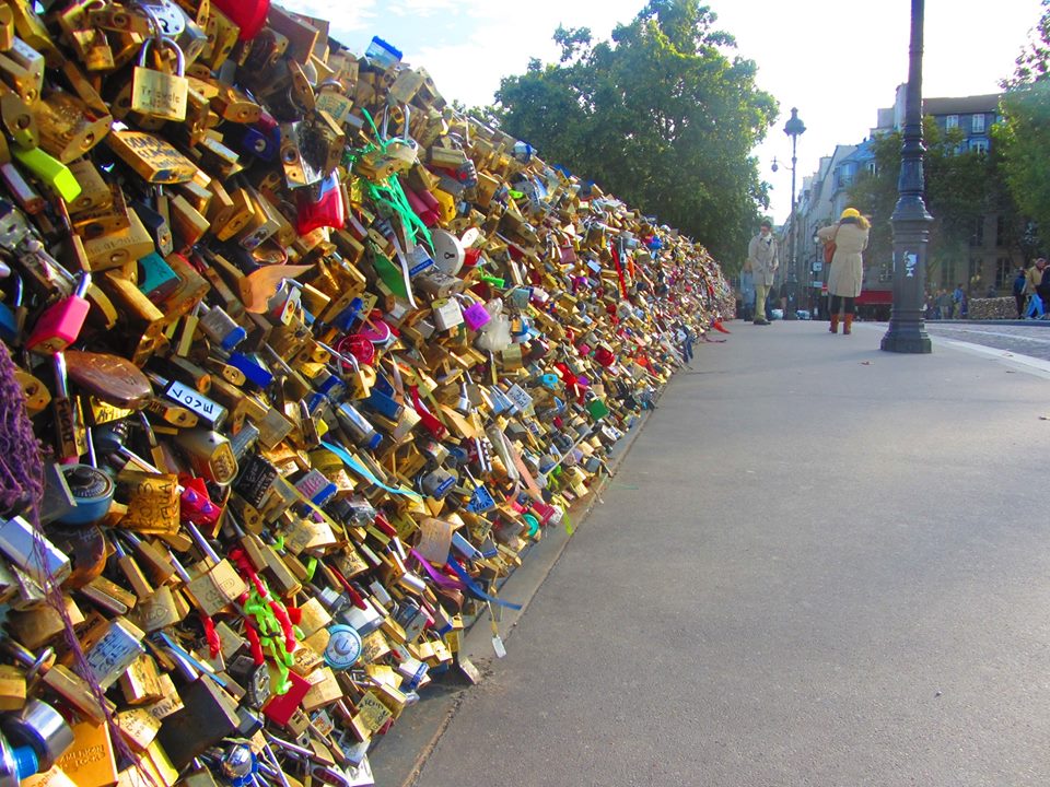 Love locks on the Pont des Arts bridge in Paris.