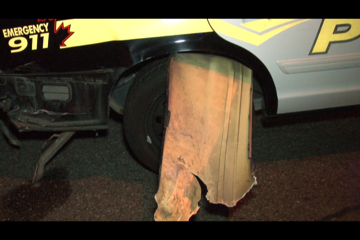 A police cruiser in Abbotsford was damaged in a crash early Sunday morning. 
