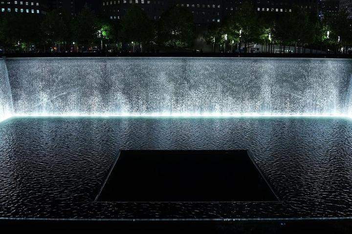 One of the reflecting pools is shown at the Ground Zero memorial site after authorities recently took down gates and opened the plaza to the public on May 19, 2014 in New York City.