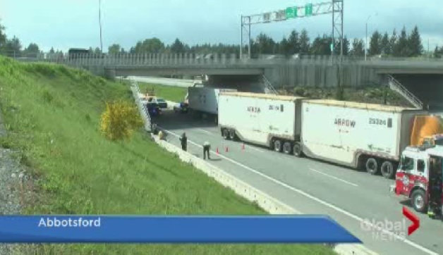 Accident on Highway 1 in Abbotsford.