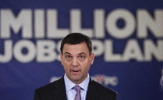 Ontario Progressive Conservative Party Leader Tim Hudak speaks to the media during a campaign stop at the Niagara Health System hospital in St. Catharines, Ont., Saturday, May 31, 2014.