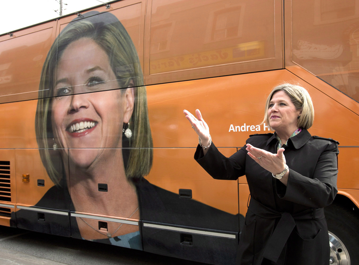 Ontario NDP leader Andrea Horwath arrives at a campaign stop in Toronto on Wednesday