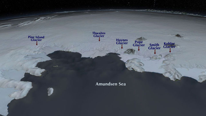 Although the Amundsen Sea region is only a fraction of the whole West Antarctic Ice Sheet, the region contains enough ice to raise global sea levels by 1.2 meters.