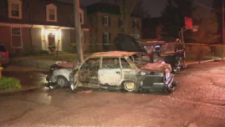 Up to six vehicles were destroyed in separate fires in East York on May 9, 2014.