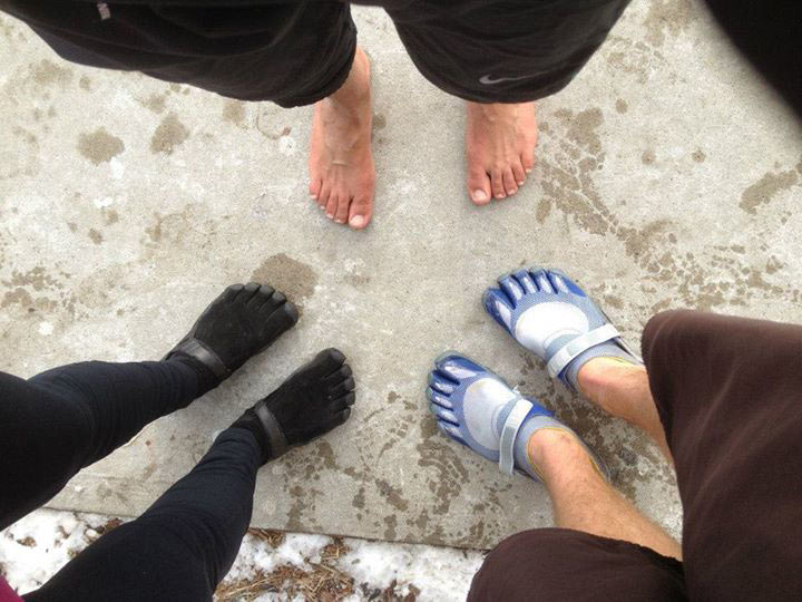 A photo from the "Bare Minimum"  Facebook group, where Alex Flint trained with runners who embraced the FiveFingers shoe.