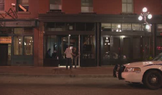 The scene outside Brooklyn Nightclub in Gastown after five men were stabbed.