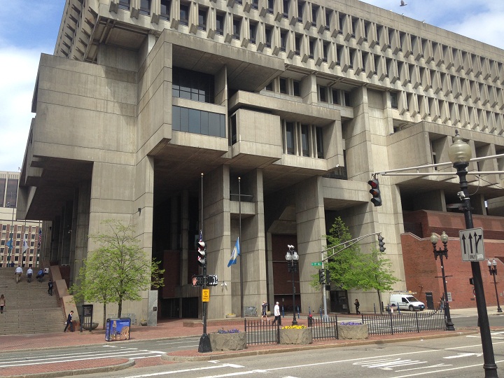 No sign of the Montreal Canadiens' flag outside of Boston city hall the morning of Thursday, May 15, 2014.
