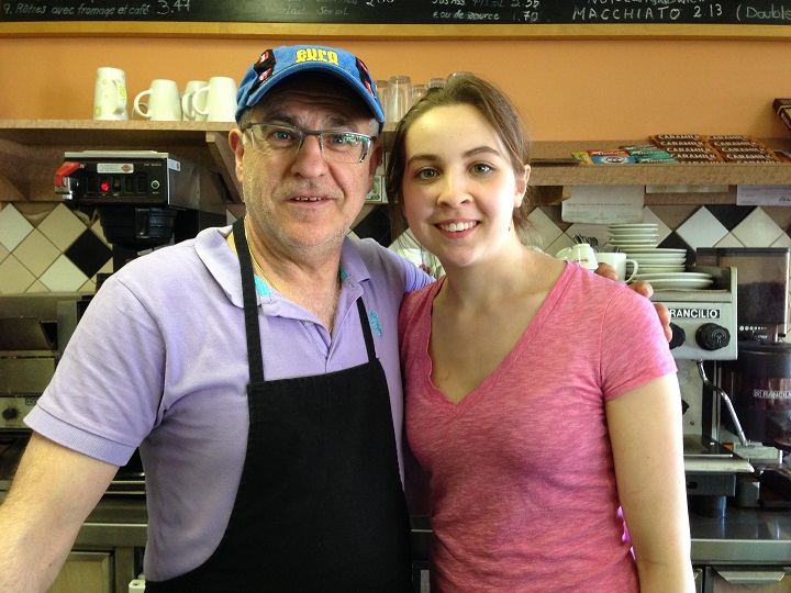 Café Mauro owner Domenico Covone with his daughter Elisa Covone on May 20, 2014.