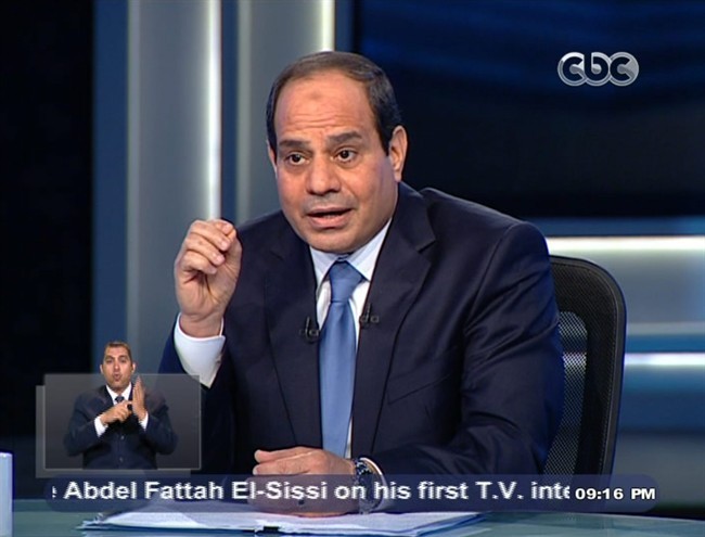 In this image made from video broadcast on Egypt's State Television, Egypt's retired Field Marshal Abdel-Fattah el-Sissi listens to a question during an interview in a nationally televised program in Cairo, Egypt, Monday, May 5, 2014. 