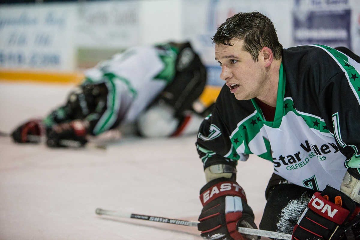 Cale Louden on the ice at the World's Longest Hockey Game in Chestermere in 2012.