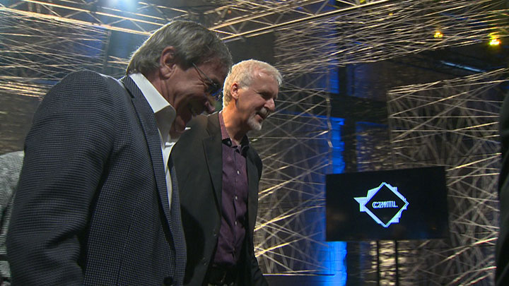 Cirque du soleil president Daniel Lamarre and filmmaker James Cameron.