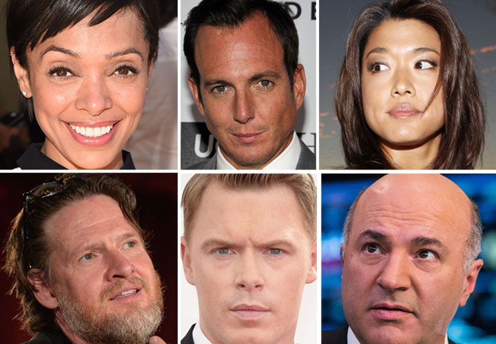 Clockwise from top left: Tamara Taylor, Will Arnett, Grace Park, Kevin O'Leary, Diego Klattenhoff and Donal Logue.