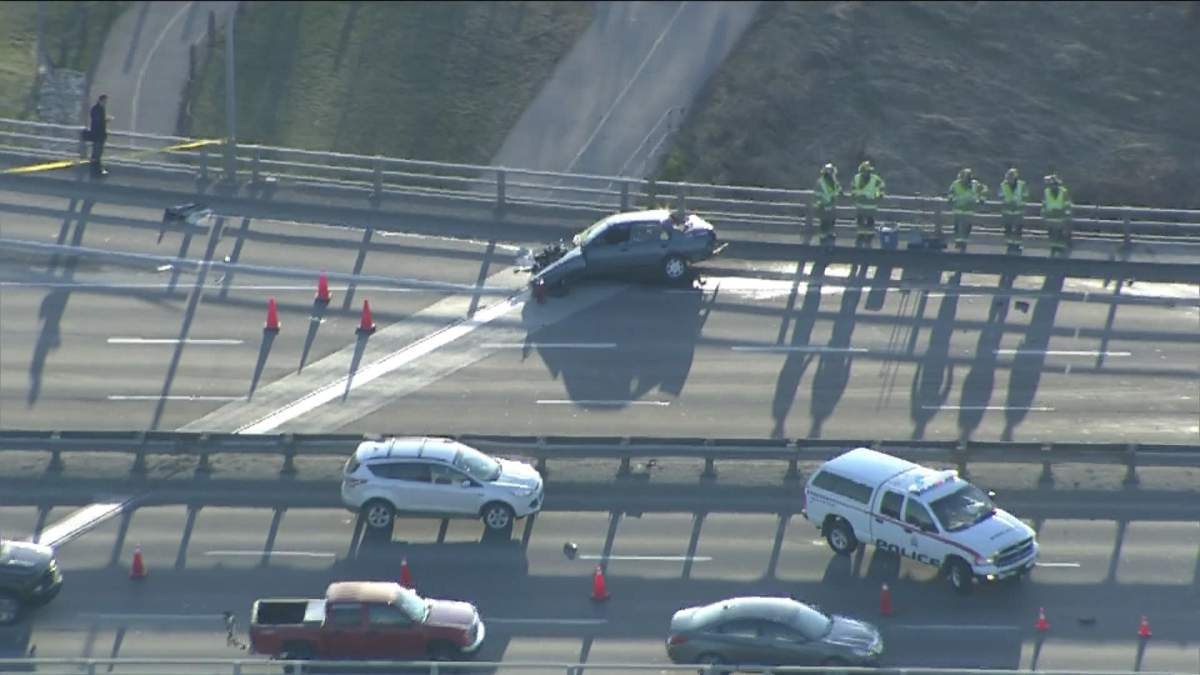 Emergency crews respond to a collision on Northbound Crowchild Trail at Bow Trail S.W. on Monday, May 12, 2014.