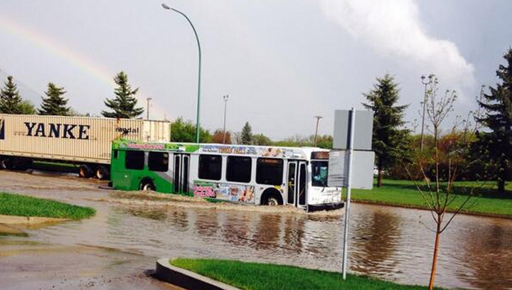 city bus in water