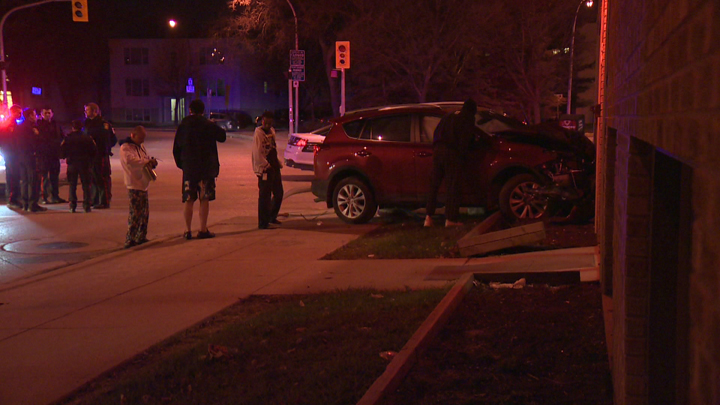 An SUV crashed into an apartment block at the intersection of St. Mary's Road and Eugenie Street in St. Boniface at about 3:30 a.m. Monday.