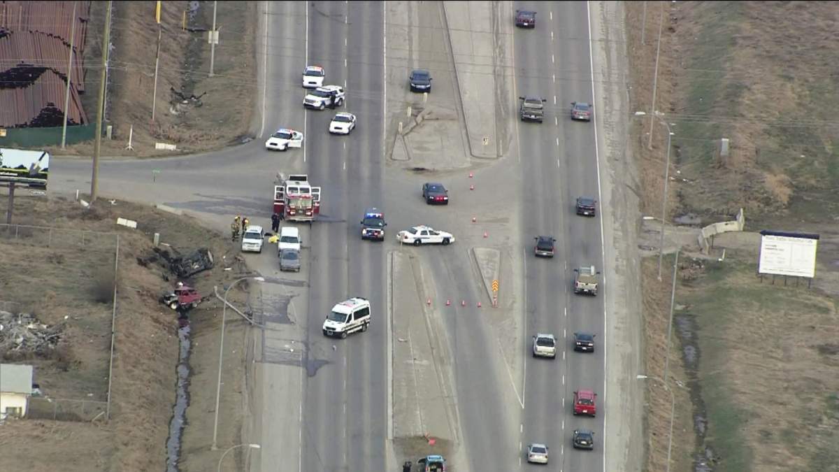 Emergency crews respond to a fatal two vehicle collision on 68th Street and Glenmore Trail S.E. on Friday, May 9th, 2014.