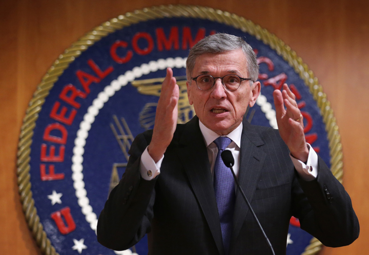 Federal Communications Commission (FCC) Chairman Tom Wheeler speaks during a news conference after an open meeting to receive public comment on proposed open Internet notice of proposed rulemaking and spectrum auctions May 15, 2014 at the FCC headquarters in Washington, DC. 