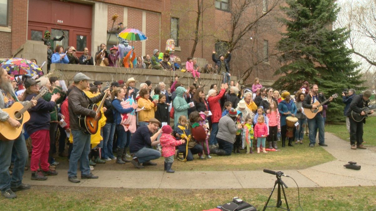 Dozens performed "Big Yellow Taxi” at Connaught Public School Monday morning.