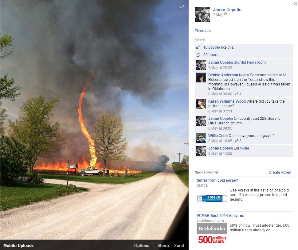 Janae Copelin photographed this "firenado" in Missouri.