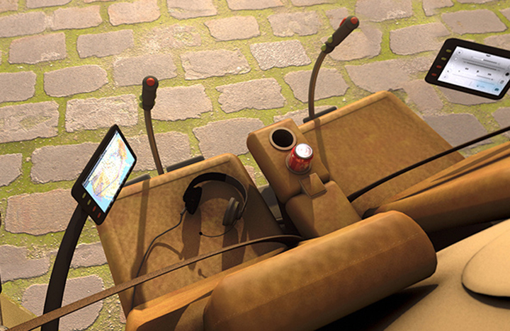 The helicopter’s interior.