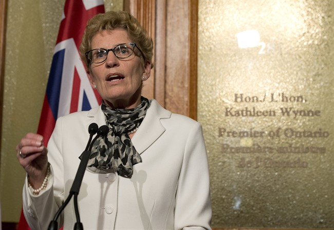 Ontario Premier Kathleen Wynne speaks to the media after calling a provincial election at the Ontario Legislature in Toronto on Friday May 2, 2014. 