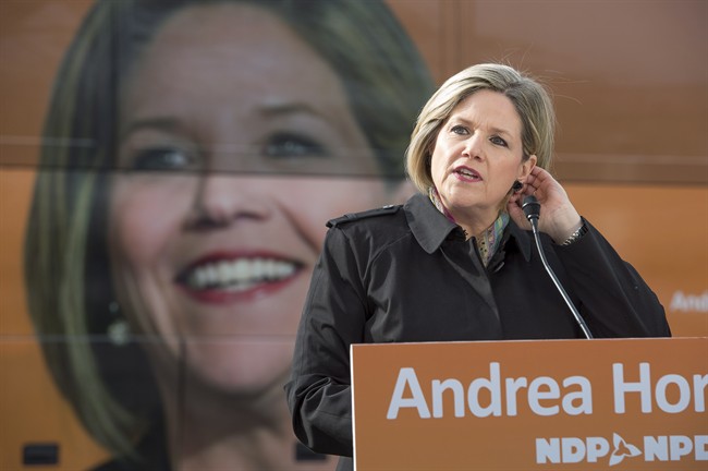 Andrea Horwath speaks at a campaign stop in Toronto on Wednesday May 7, 2014. THE CANADIAN PRESS/Frank Gunn.