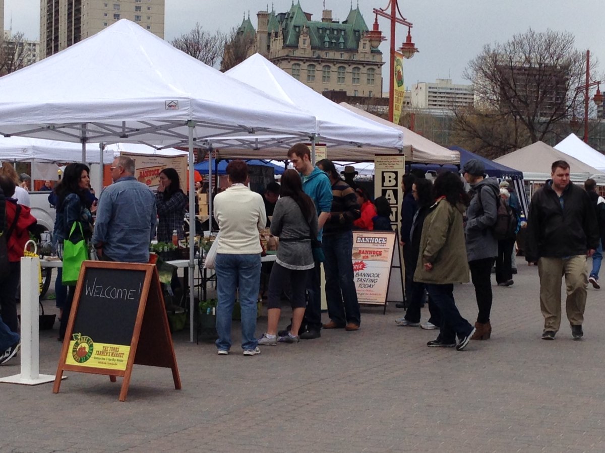 The Forks farmer's market kicked off Sunday with vendors selling items every Sunday until October .
