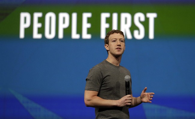 In this April 30, 2014 file photo, Facebook CEO Mark Zuckerberg gestures while delivering the keynote address at the f8 Facebook Developer Conference in San Francisco. 
