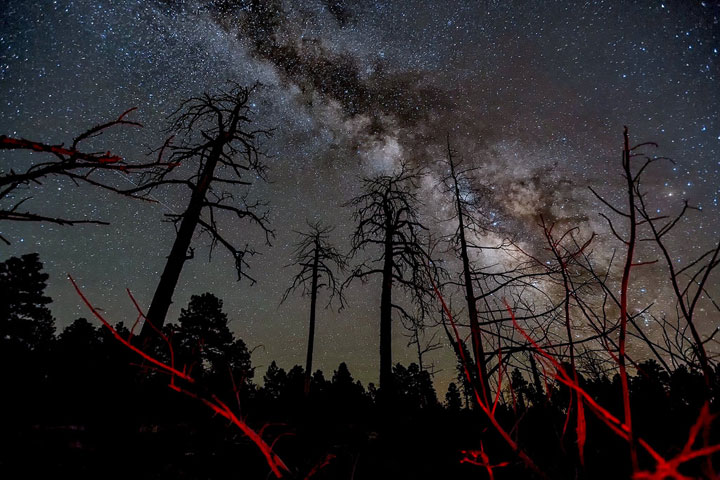 The Milky Way stretches across Grand Canyon National  Park. 
